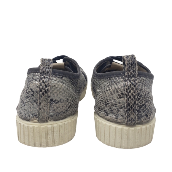 Zara Snakeskin Tennis Shoes Size EU 37  US 6.5 Lace Up Gray Silver Cream Color - Picture 6 of 11